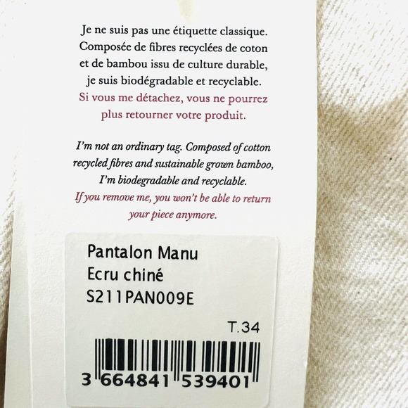 Sezane Women's Organic Textile Manu Trousers Flecked Ecru Pants - Picture 12 of 15